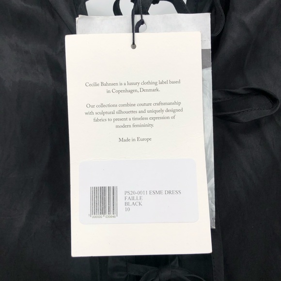 Cecilie Bahnsen Esme Black Tiered Layered Puff Sleeve Midi Length Dress US 6 - Picture 8 of 9